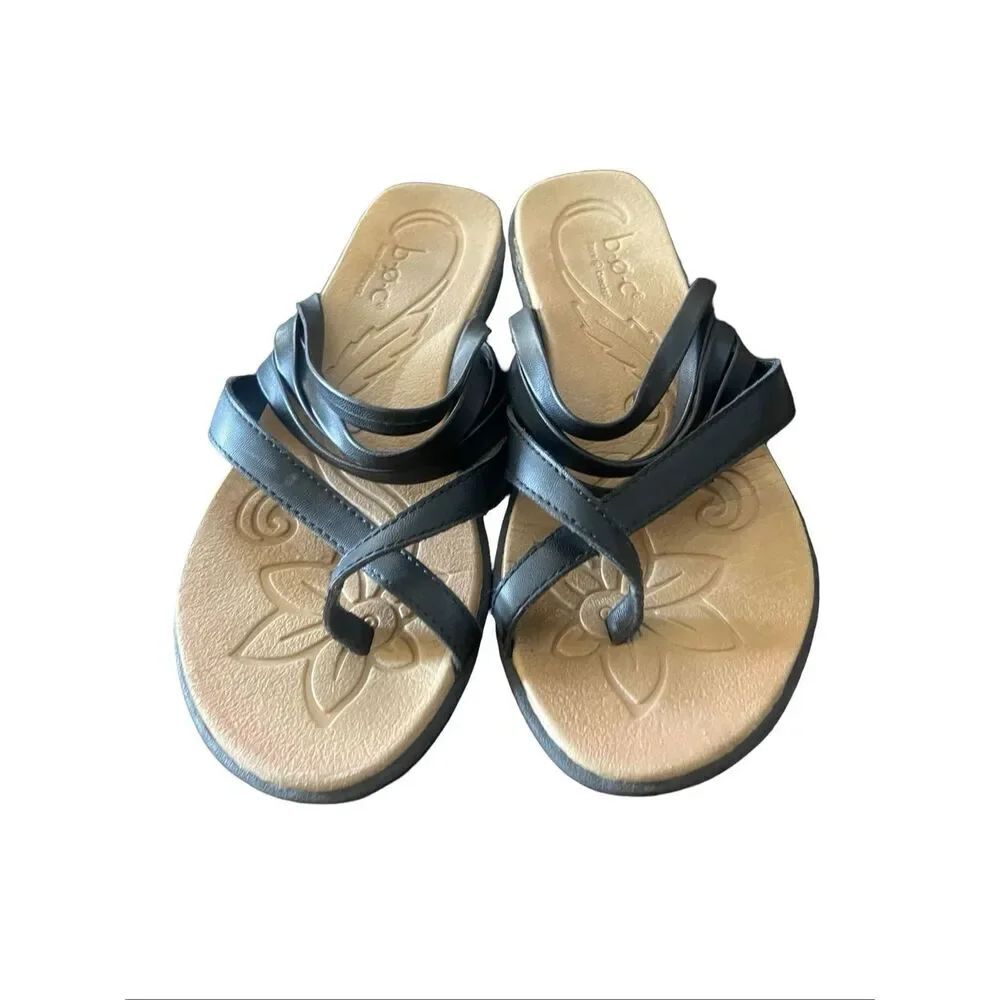 B.O.C. Womens Black Alisha Slip On Faux Leather Strappy Comfort Sandals Size 9